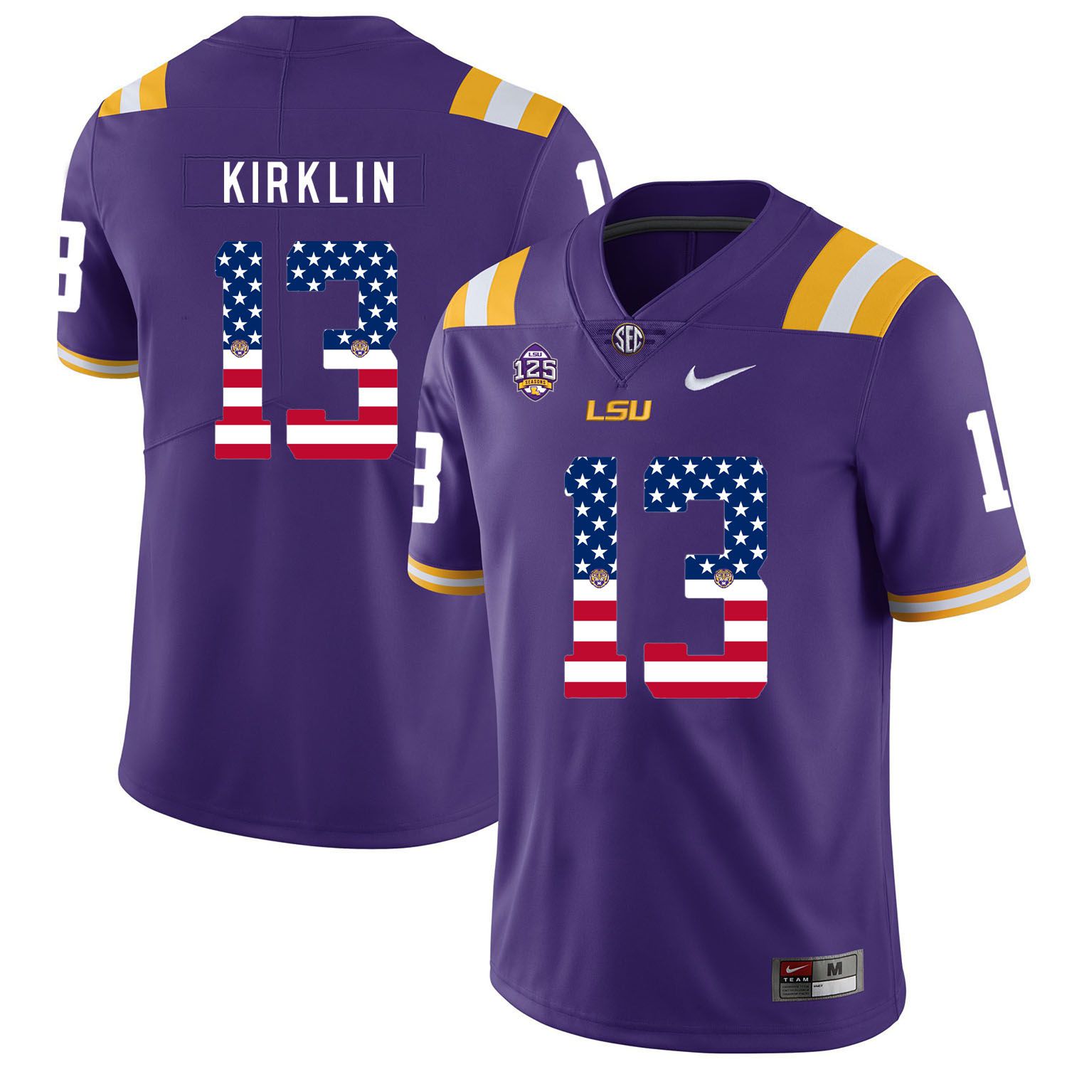 Men LSU Tigers 13 Kirklin Purple Flag Customized NCAA Jerseys